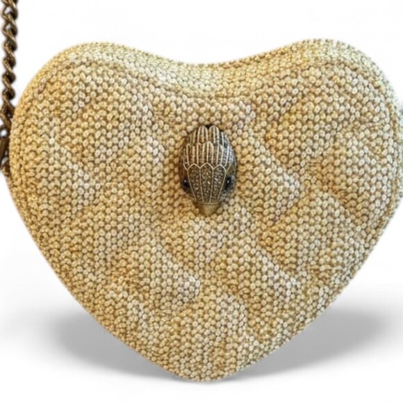 Kurt Geiger Kensington Heart Crossbody Bag Beige Straw Gold Chain NWT - Picture 6 of 15